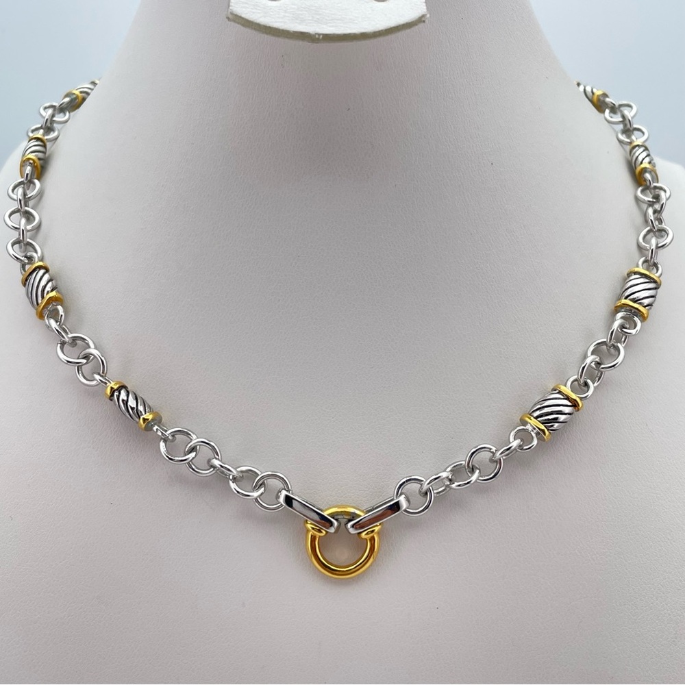 Designer-Inspired Rectangle Station Necklace – Two-Tone Mixed Metals
